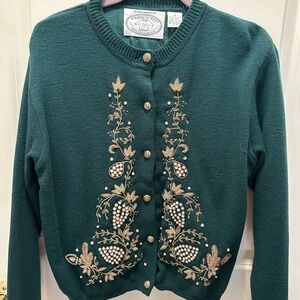 Forest Green Wool Embroidered Cardigan